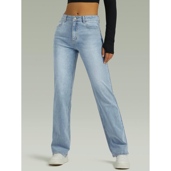 Women’s High Waisted Wide Leg Jeans Cotton Blend Petite Casual Pants - Picture 4 of 5